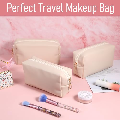 8 Pcs Makeup Bag Pu Leather Cosmetic Pouch Waterproof Small Toiletry Bag Portable Cosmetic Organizer Water Resistant Storage Purse for Lady Women Daily Storage Travel Organizer (Beige,Medium)4