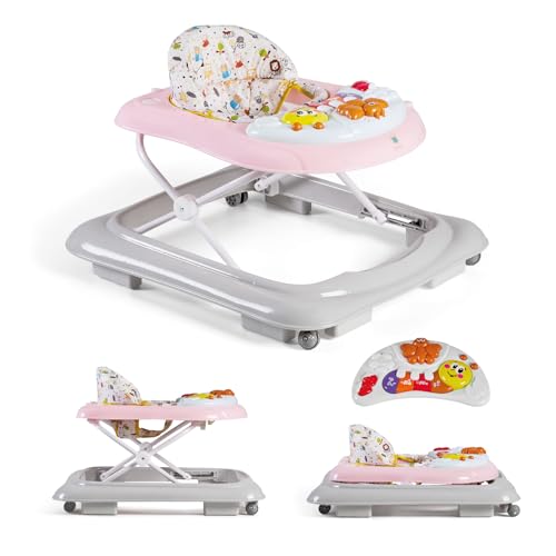 Buddy Baby Funny - Andador Bebe con Base Antivuelco - Incluye Bandeja De Sonidos Y Juegos (Rosa)