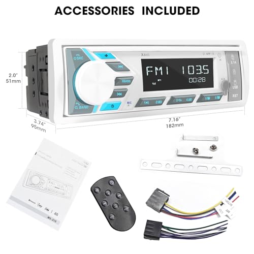 Image of Single Din Marine Radio Bluetooth: Boat Stereo Receiver - Push to Talk Assistant Digital LCD Screen AM FM Tuner 4 Volts Preamp Outputs 2 Subwoofer Ports USB Charging Aux-in Remote Control