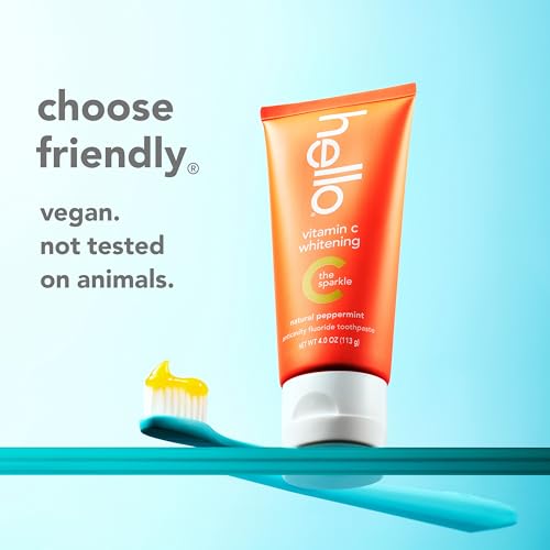 Image of Hello Vitamin C Whitening Toothpaste with Fluoride, Whitening SLS Free Toothpaste Pack, Up to 2 Shades Whiter Teeth, No Peroxide, Safe for Everyday Use, Natural Peppermint, 2 Pack, 4.0 Oz Tubes