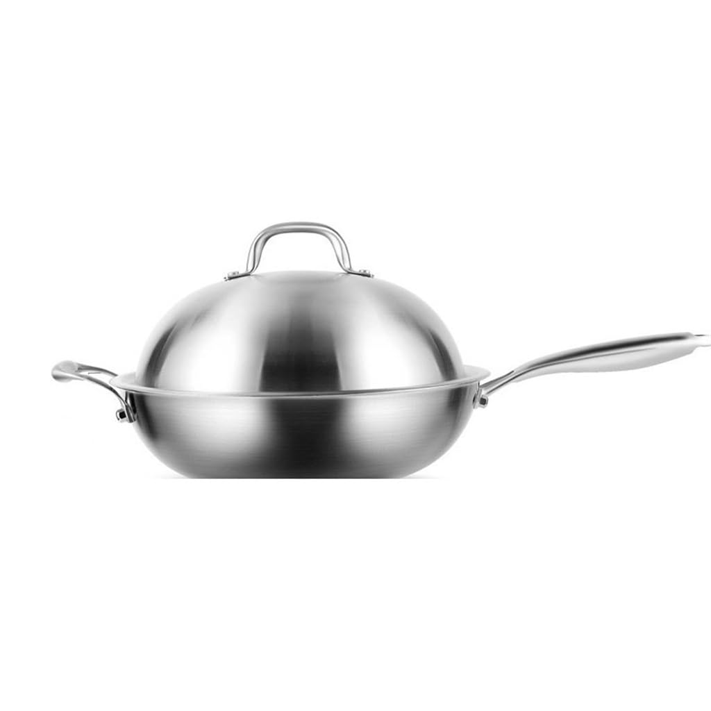 Wok en acier inoxydable non revêtu à fond plat compatible plaques induction