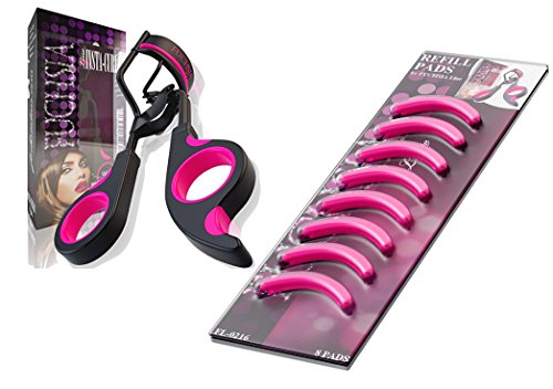 Fuschia Line DELUXE Eyelash Curler with Pack of Extra Refill Pads – No Pinch Design for Eye Safety & Stunning Eyelashes