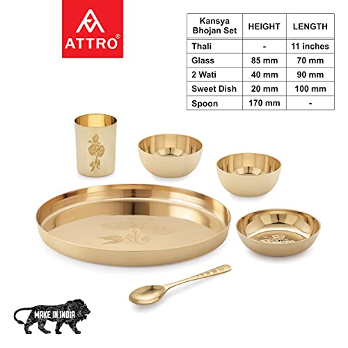 Image of Attro Satvik Kansa Carving Finish Dinner Set,6 Pieces,Gold