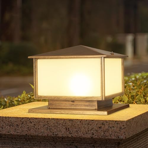 SLAWA Outdoor Post Lights with Mount Base, Exterior Patio Pillar Lights Outdoor Fixture with Aluminum Housing, Outdoor Column Lights Fixture with Tempered Glass for Front Yard, Garden Porch