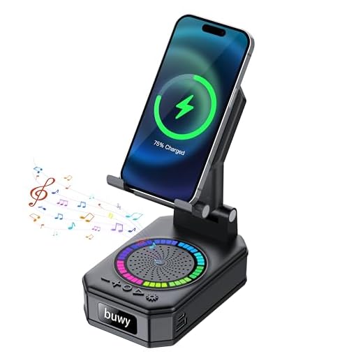 Wireless Charger Phone Stand with Bluetooth Speaker, Birthday Gifts for Men Women Teens, Phone Charger Stand with Colorful Ambient Light, Kitchen Gadget Compatible with iOS Android