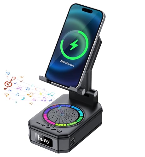 Cadeau Homme, Idee Cadeau Fete des Peres, Enceintes Bluetooth avec Support Téléphone Mobile, Support de Recharge Sans Fil, Design 5-en-1 Haut Parleur avec 7...