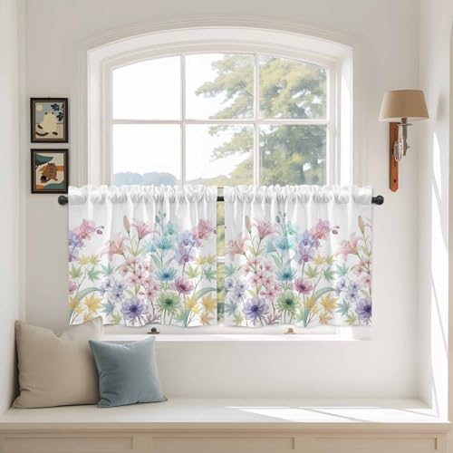 Colorful Spring Floral Kitchen Tier Curtains 24 Inch Long 2