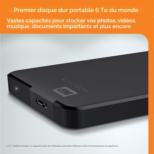 WD 4 To Elements disque dur portable externe, USB 3.0, Plug-and- play, formaté pour Windows, Noir