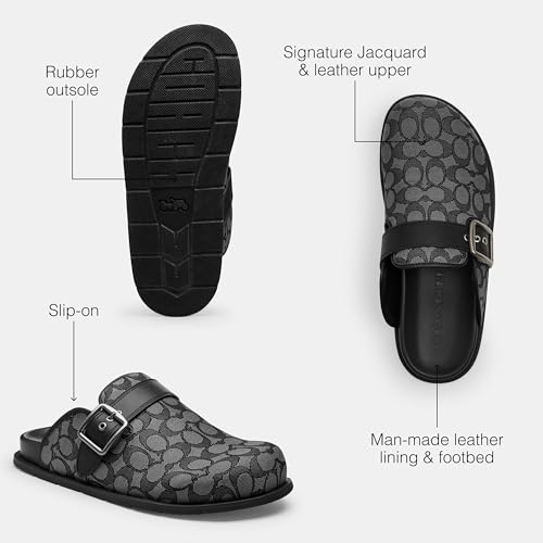 Coach Men's Buckle Clog in Signature Jacquard, Charcoal/Black, 103