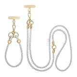FUAHXYES Crystal Phone Strap Crossbody and Wrist Lanyard, Anti Theft Layered & Wrist Strap Cell Phone Neck for Women (White)