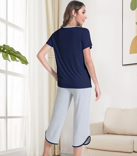 Image of NACHILA Bamboo Viscose Pajamas for Women Pleated Ruffle Tank Top Pjs Set