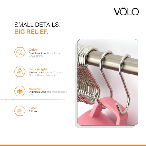 Image of VOLO Stainless Steel Multipurpose S-Hook Pack of 10 pcs, Organizer for Cupboard, Cabinets, Hangers, Kitchen Cutlery Hanging Hook, Cloth Hanger Hook, Color:Silver