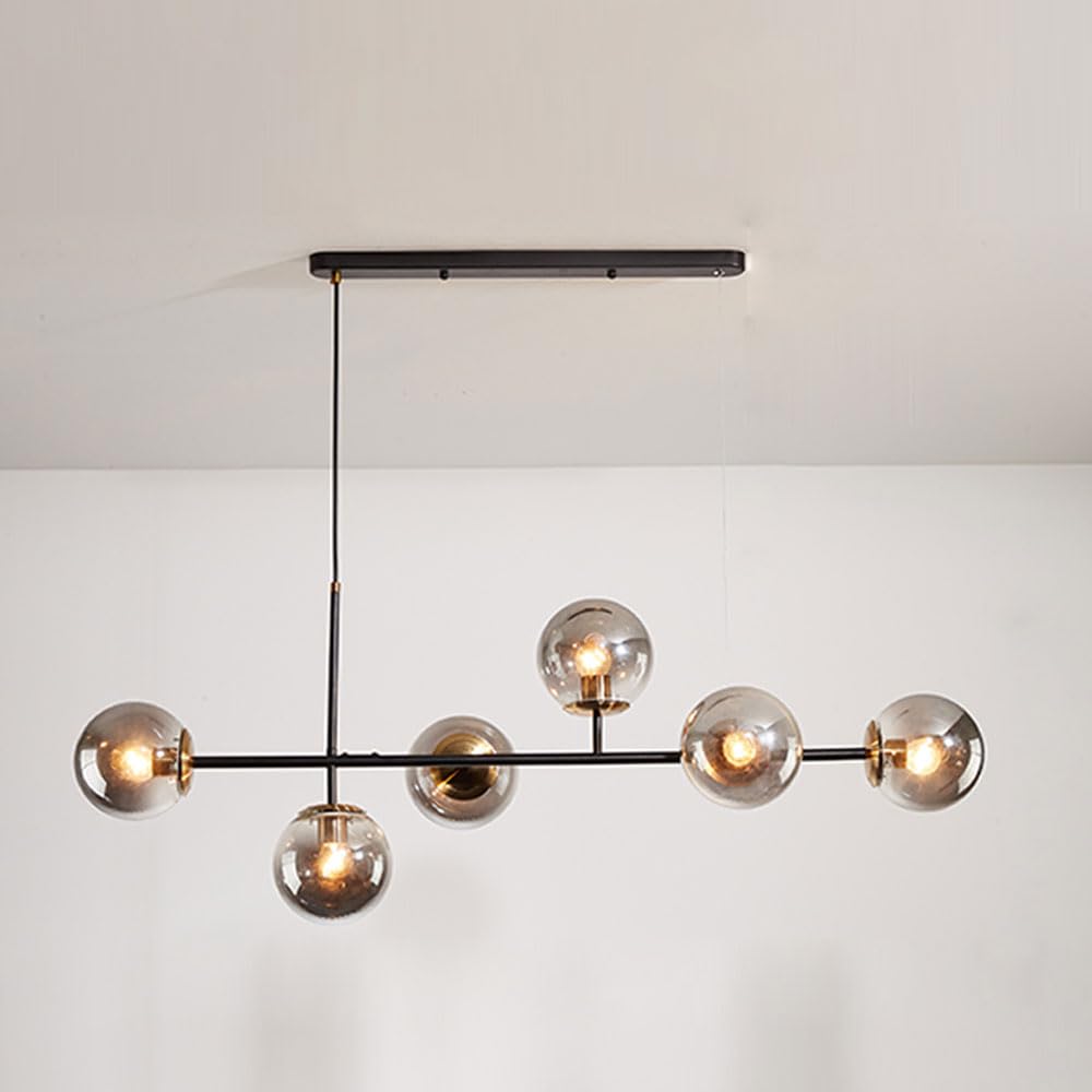KXEcoLife Modern 6-Light Chandelier, Adjustable Height Crystal Pendant Lamp with Globe Shape, Mid-Century Large Ceiling Light Fixture for Kitchen Island, E27 Socket