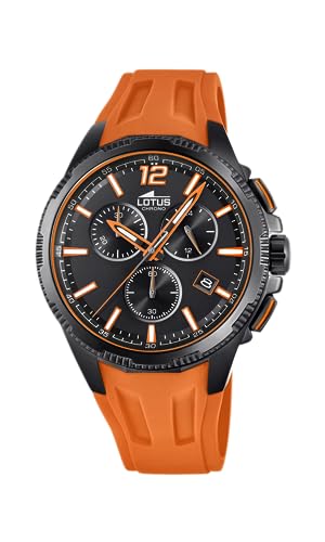 LOTUS Reloj Hombre 18591/6 Outlet Caja de Acero Inoxidable 316l Negro Correa de Caucho Naranja