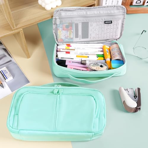 Image of Pencil Case Large Capacity Pencil Pouch Pen Bag with Handle, Portable Pencil Case Pencil Bags with Zipper Student Stationery Bag for Girls and Boys Teen Adults Men Women (Green)
