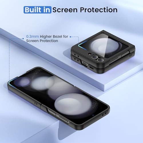 Image of Ruky for Z Flip 5 Case, Full Body Cover Anti-Scratches Shockproof Hard PC Ultra-Thin, Support Wireless Charging Protective Phone Cover for Samsung Galaxy Z Flip 5, Carbon Fiber
