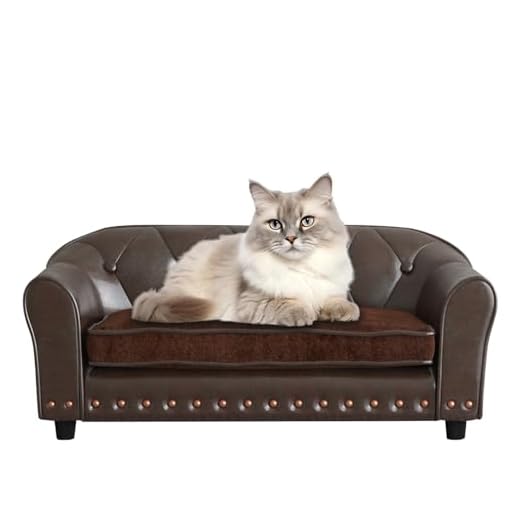 Dog Couch/Pet Sofa with Luxury PU Leather /Comfortable Pet Bed /with Copper Nail Dog Sofas and Chairs /Wooden Frame Pet Couch / Dog Sofa Bed with Suede Cushion for Medium Dog Rest Using (brown)
