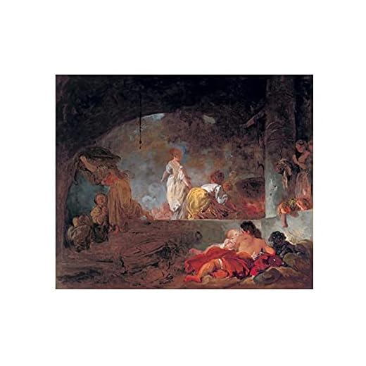 Tvättarna av Jean Honore Fragonard Målning Väggdekorationer för Vardagsrum Inredning Canvas Väggkonst för Sovrum Väggbilder för Badrum Väggdekor Heminredning (25x30cm10x12inch, utan ram)