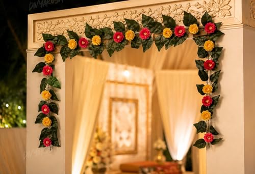 Image of Divyakosh Mango Leaf Vine /Creeper witl Camellia Flowers for Door Entrance Toran /Garland, 80 Inch Artificial Flower Thoran /Bandarwal, Festive Pooja Hanging, Diwali Ganpati Navratri Home Decor