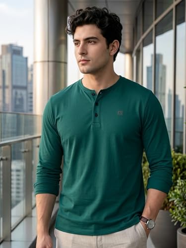 Image of Urbano Fashion Men's Solid Henley Neck Slim Fit Full Sleeve Cotton T-Shirt