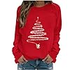 Womens Ugly Christmas Sweater Cute Xmas Trees Santa Printed Sweatshirt Casual Crewneck Long Sleeve Pullover Tops Lightweight Fall Fashion Outfits Soft Fleece Lined Holiday Tshirts