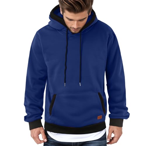 Pullover Hoodies for Men Solid Long Sleeve Drawstring Hooded Sweatshirt Trendy 2025 New Hoodies with Pockets2