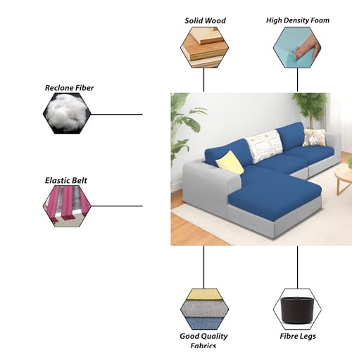 Image of Koza LHS 4 Seater L Shape Sofa Set for Living Room (Blue Grey Fabric) Premium Fabric Sofa