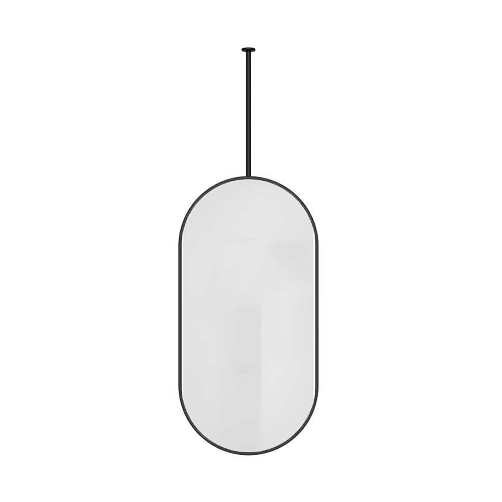 GLJTUO Oval Hanging Rod Mirror Ceiling Floating With Metal Frame For Restroom, Entrance,Black-50cmx70cm