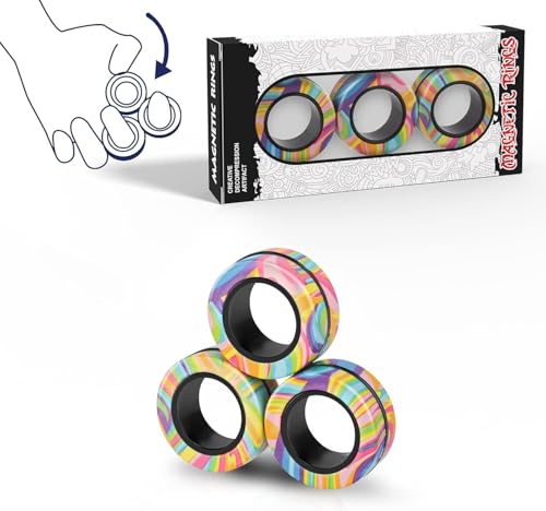 Kickidz 3Pcs Magnetic Rings Fidget Toy Set Magnetic Fidget Toys Adults Fidget Spinner Rings for Relief Gifts for 8+ Year Old Teen Boy Girl