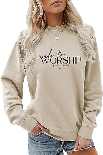 ESIKAH - ESIKAH Made to Worship Sweatshirt Christian Psalm Bible Verse Shirt Womens Graphic Pullover Tops Religious Faith Shirt Gifts, Beige, X-Large - -33%