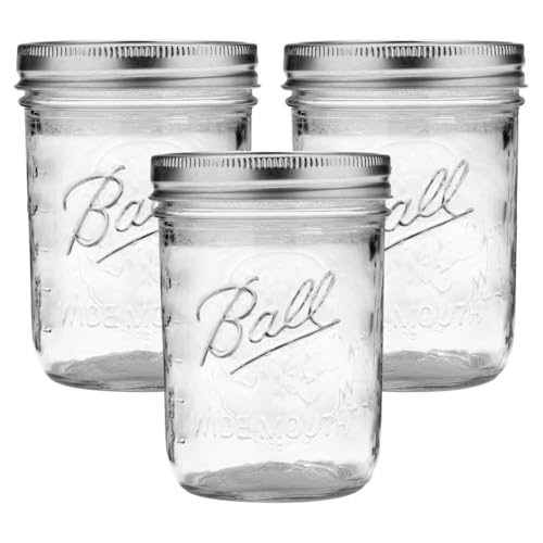 Ball Wide Mouth Glass Mason Jars with Lids and Bands, Used for Canning, Pickling, Juice, Jam, Jelly, Pint Size 16 Ounce (Pack of 3)