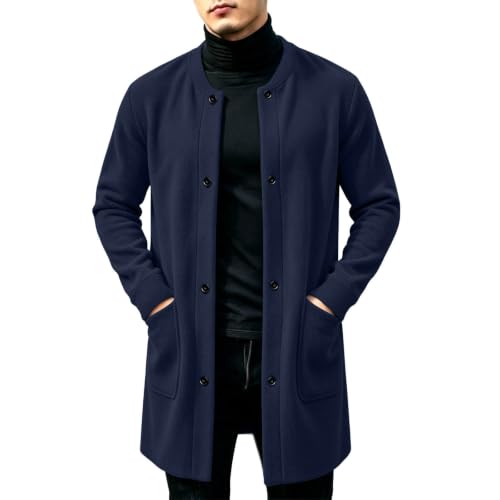 Carydety Mens Coat Button Front Long Fleece Cardigan Coat with Pockets - image 2