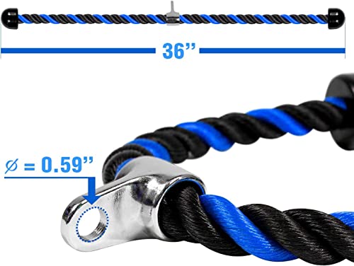Image of Yes4All Deluxe 36 inch Blue & Black Tricep Rope with Carabiner, Exercise Machine Attachments, Pulley System Pull Down Rope, LAT Cable Attachment for Row Machine & Cable Machine