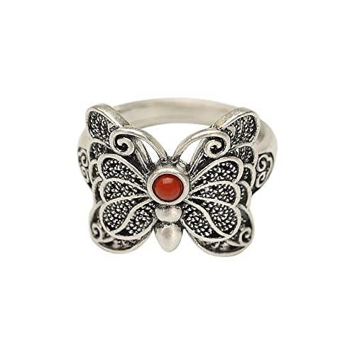 WLLDDDIU Anello in Argento 925 da Donna,Anelli Regolabili per Donna Farfalla retrò in Argento Sterling 925 con Incisioni Traforate FEDI Nuziali FEDI Promesse per Ragazze Signore