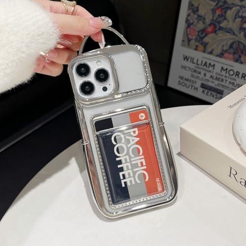 Image of COVERLY for iPhone 15 Pro Max 3D Luxury Phone Bag Style Case,Full Protective Fashion Wallet Photo Card Clear Slot with Purse Hold Cute Soft Silicone Aesthetic Cover for Apple iPhone 15 Pro Max -Silver