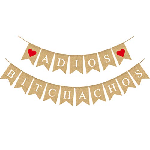 Amosfun Adios Bitchachos Banner Vintage Burlap Swallowtail Bunting Garland para Casamento Aniversári