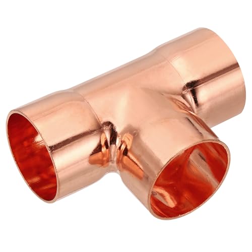 PATIKIL 28mm ID 1mm Thick Tee Copper Fitting, 1pcs 99.9% 3 Way Pure Copper Pipe Fitting Tube Connector with Sweat Solder Connection for Plumbing HVAC Refrigeration System