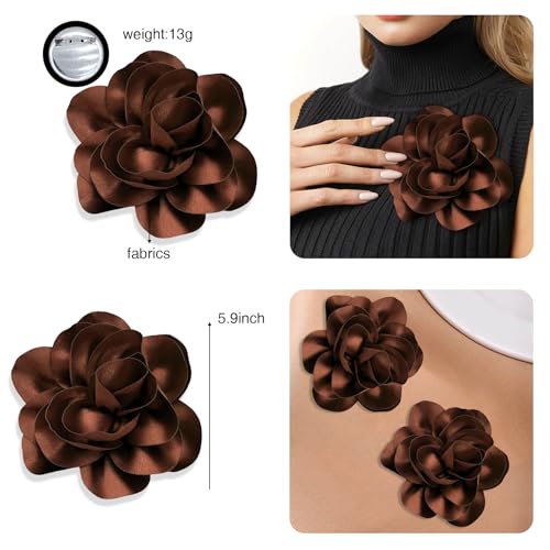 Image of 2Pack 6inch Extra Large Satin Brooches Lapel Pins Dainty Elegant Fabric Camellia Rose Flower Brooch Pin for Women Wedding Part Dance Clothes Accessories Jewelry