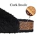 KIDMI Fuzzy Slippers Women with Cork Footbed Fluffy Slides Open Toe Indoor House Shoes | Arch Support | Adjustable Buckles, Black 7-7.5