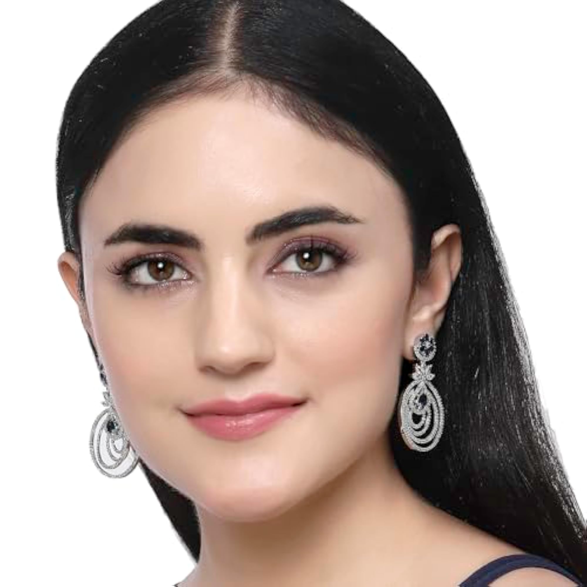 American Diamond Floral Layered Drop Earrings