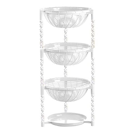 Uncluttered Designs Stacking Basket Bins (3 Tier + Plate) — Display for Fruit, Potato, Onion & Produce — Crafts, Art Supplies & Housewares Organizer — Bedroom & Bathroom Organization & Storage (White)