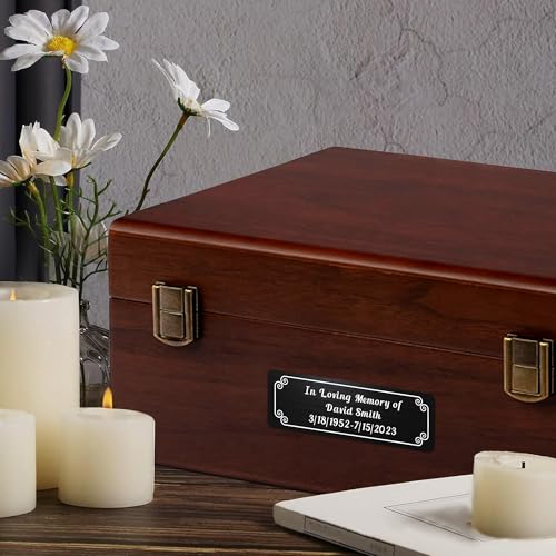 Image of Engraved Name Plates, 1 inch x 3 inch Personalized Name Plate, Trophy Plates Engraved, Brass Plaque, Custom Name Plate for Urn, Brass Name Plates with Adhesive Backing(Round Corner-Black, 3x1 in)