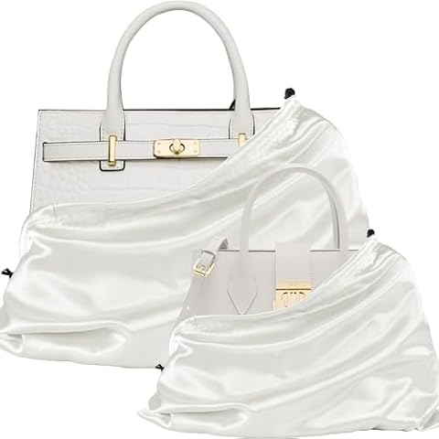 P Pothuiny 2 Pcs Satin Dust Bags for Handbags, Ivory White Silky Dustproof Drawstring Bags Large Travel Storage Pouch for Purses Shoes Boots (23.6x19.6 inch + 15.7x19.6 inch) Cover