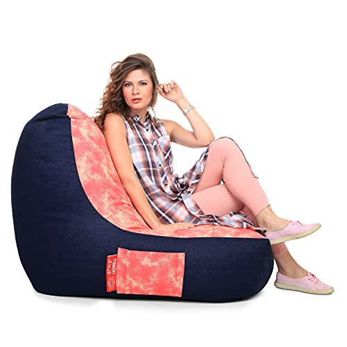 Image of Style Homez Urban Design Denim Canvas Abstract Printed Chair Bean Bag XXL Size Filled with Beans Fillers