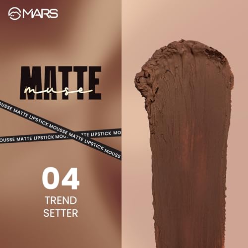 MARS Matte Muse Mousse Lipstick (3ml) (04-TREND SETTER) with Doe-Foot Applicator | Highly Pigmented | Smooth Texture | Hydrating Formula | Blurry Lips Effect