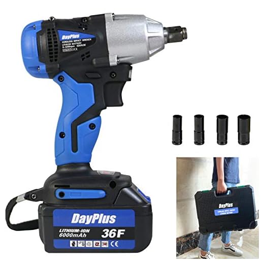 CordlessLug Wrench Electric 1/2 inch Drive Square with 14/17/19/22mm Socket Set 6.0Ah Battery Rechargeable 420Nm High Torque Powerful Car Tire Lug Nut Removal Roadside Emergency 18V