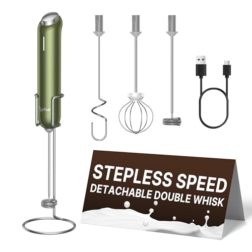 Typhur InstaWhisk Milk Frother with Variable Speed, Rechargeable Coffee Frother Wand with Detachable Double Whisk, Handheld Electric Stirrer for Latte, Cappuccino, Matcha, Almond Milk, Protein, Army Green sold by Typhur - Amazon Seller - US