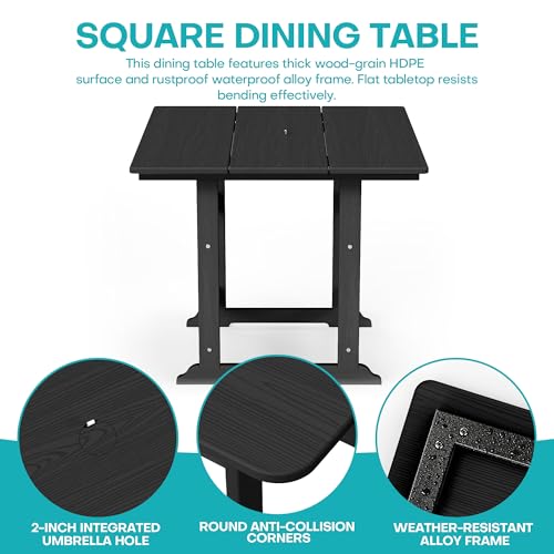 Image of 5 Piece Patio Dining Set, HDPE All-Weather Furniture with 4 Chairs & 1 Square Table, for Backyard, Garden, Garden, Black