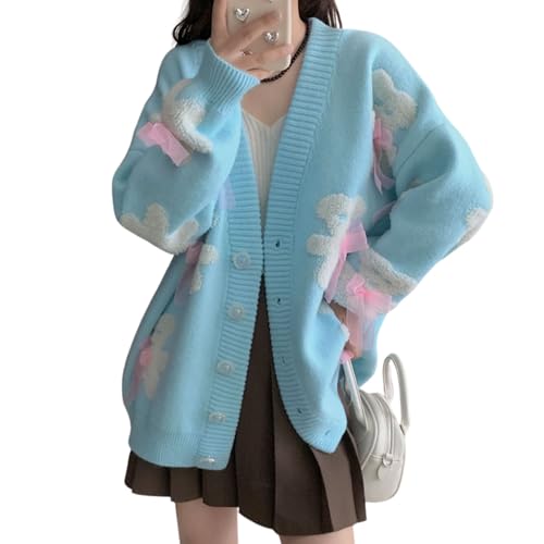 Chevara Women’s Cute Bear Knitted Cardigan Long Sleeve Button Up Fuzzy Bear Cardigans Sweaters