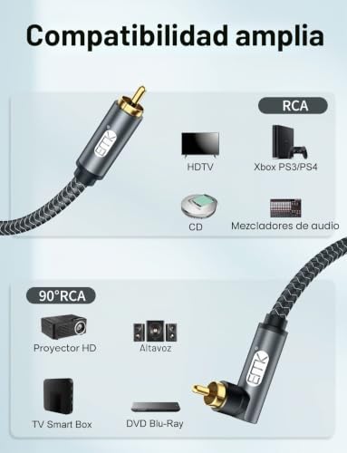 Cable de audio RCA chapado en oro para subwoofer y cine en casa con conector coaxial de 5M 5